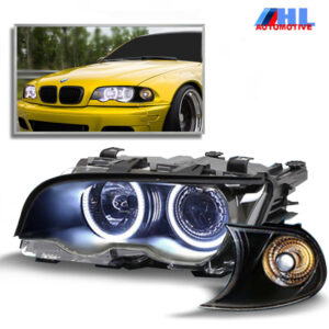 LED Angel Eyes Koplampen + Knipperlichten Helder Zwart BMW E46 Coupe/Cabrio 98-03 Pre-Facelift